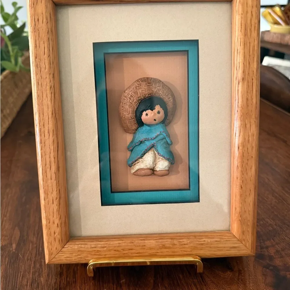 Framed Clay Figurine Art